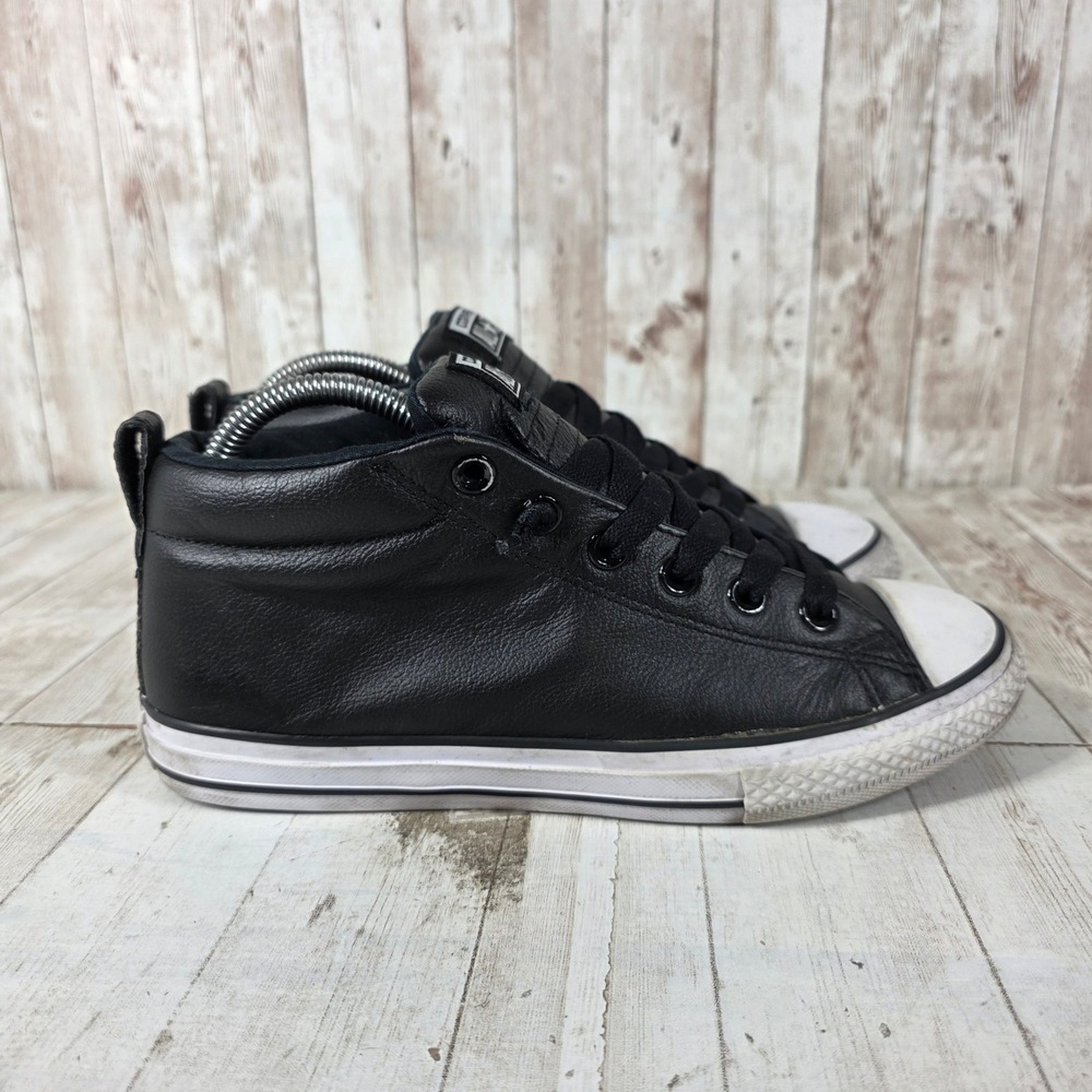 Converse Chuck Taylor All Star Street Mid Black Leather Sneakers 648581C Size 5
